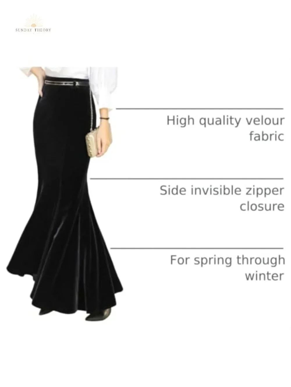 Velour High Waist Bodycon Fishtail Mermaid Maxi Skirt for Evening Party Cocktail